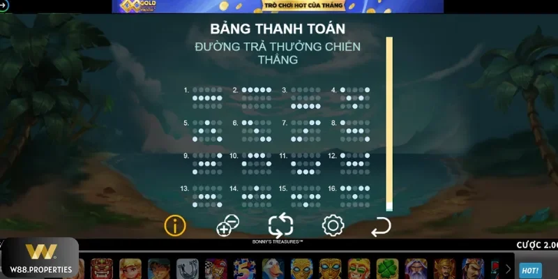 Dòng trả thưởng slot Đảo châu báu W88