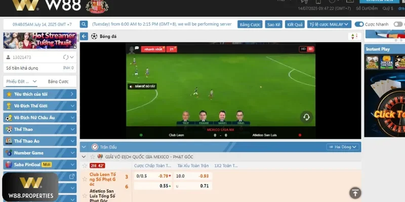 Giao diện cược thể thao W88