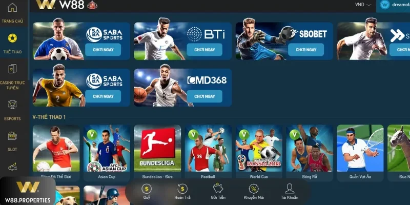 Làm quen sảnh game thể thao W 88