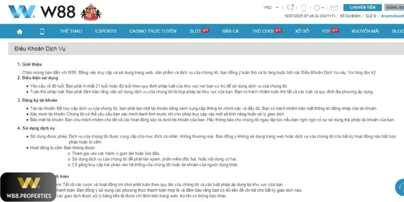 Quy định điều khoản & điều kiện W88 link